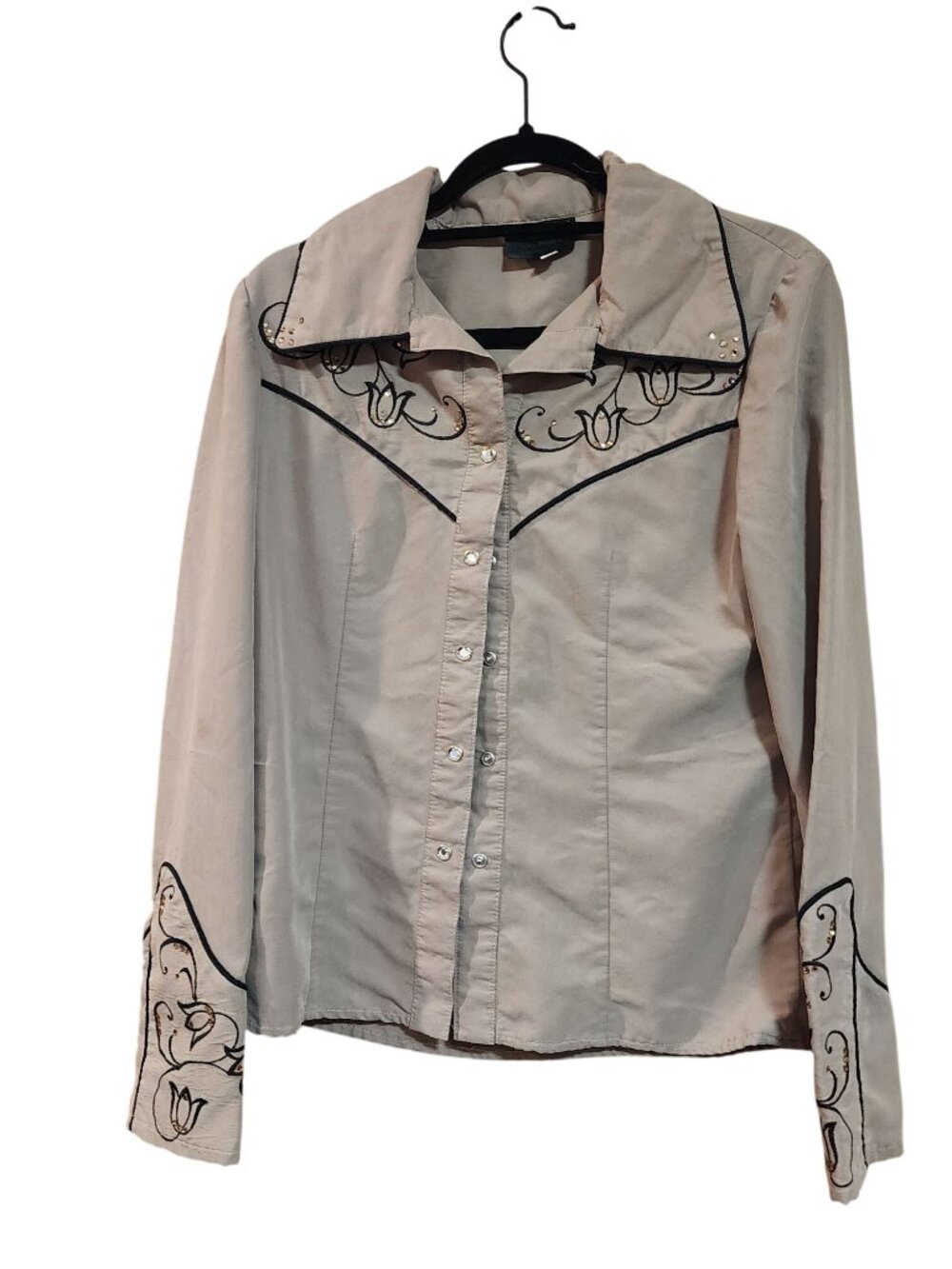 Cassidy's Casuals Western Pearl Snap Shirt Embroidered Rhinestones Mens Size M